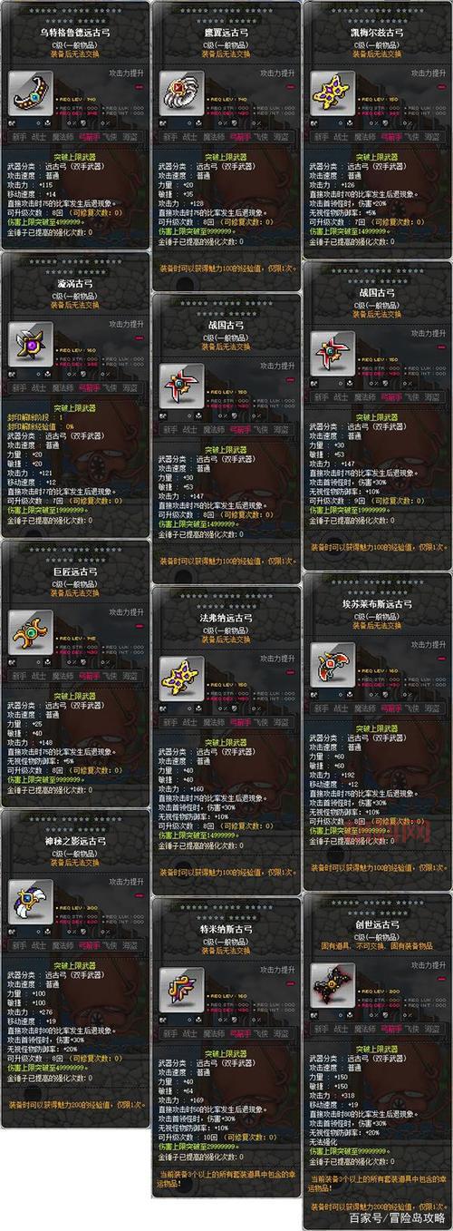 冒险岛弓箭手武器进化之路：从基础武器到顶级神兵，带你体验武器升级的乐趣