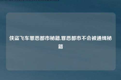 侠盗飞车罪恶都市秘籍,罪恶都市不会被通缉秘籍