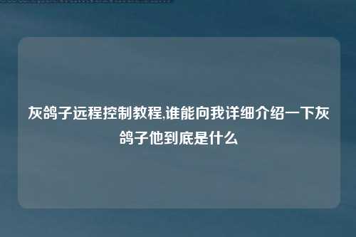 灰鸽子远程控制教程,谁能向我详细介绍一下灰鸽子他到底是什么