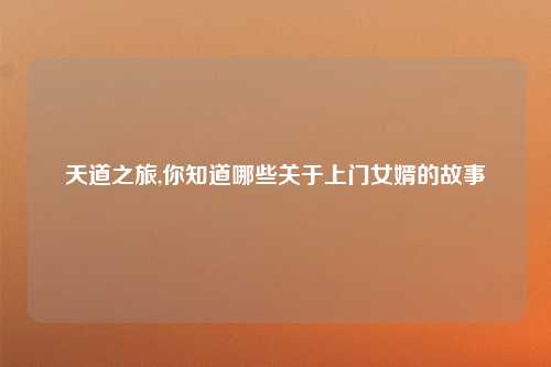 天道之旅,你知道哪些关于上门女婿的故事