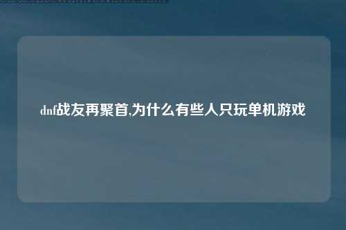 dnf战友再聚首,为什么有些人只玩单机游戏