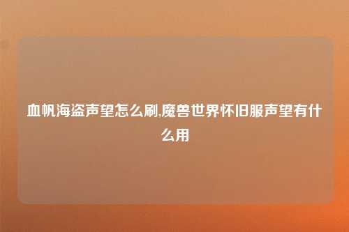 血帆海盗声望怎么刷,魔兽世界怀旧服声望有什么用