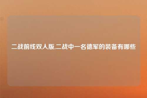 二战前线双人版,二战中一名德军的装备有哪些