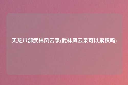 天龙八部武林风云录(武林风云录可以累积吗)