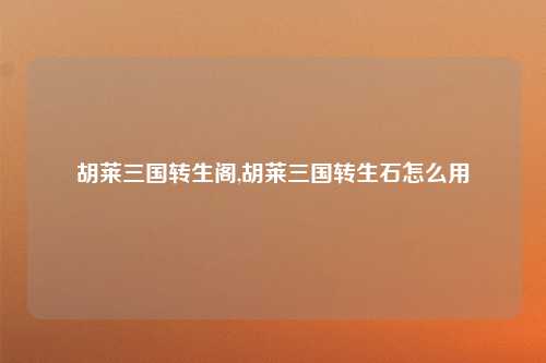 胡莱三国转生阁,胡莱三国转生石怎么用