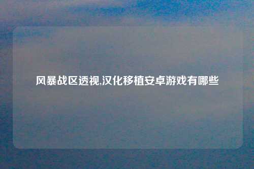 风暴战区透视,汉化移植安卓游戏有哪些