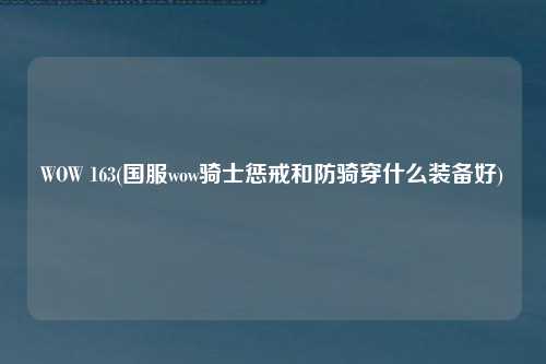 WOW 163(国服wow骑士惩戒和防骑穿什么装备好)