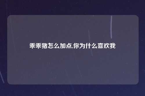乖乖猪怎么加点,你为什么喜欢我