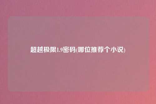 超越极限1.9密码(哪位推荐个小说)