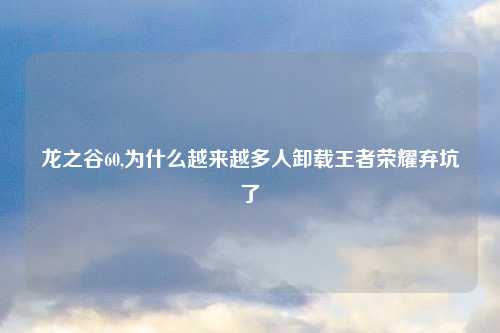 龙之谷60,为什么越来越多人卸载王者荣耀弃坑了