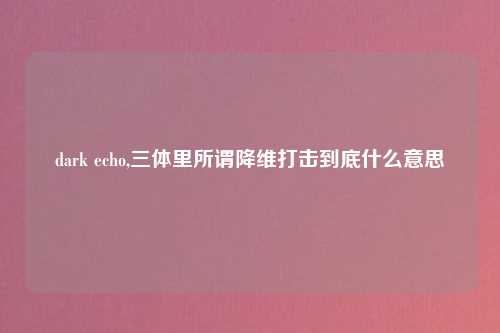 dark echo,三体里所谓降维打击到底什么意思