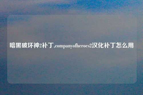 暗黑破坏神2补丁,companyofheroes2汉化补丁怎么用