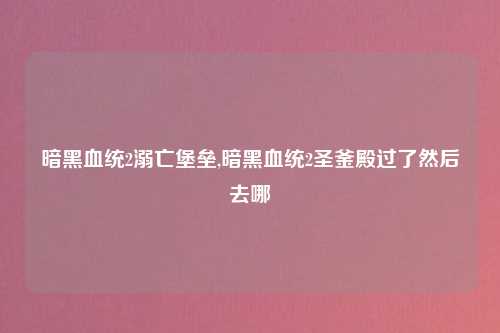 暗黑血统2溺亡堡垒,暗黑血统2圣釜殿过了然后去哪