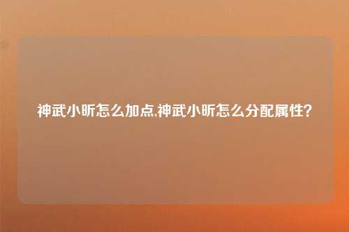 神武小昕怎么加点,神武小昕怎么分配属性？