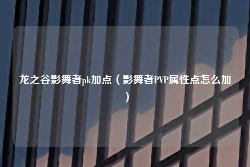 龙之谷影舞者pk加点（影舞者PVP属性点怎么加）