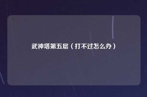 武神塔第五层（打不过怎么办）