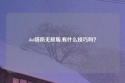 dnf塔防无敌版,有什么技巧吗？