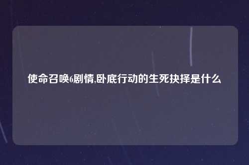 使命召唤6剧情,卧底行动的生死抉择是什么