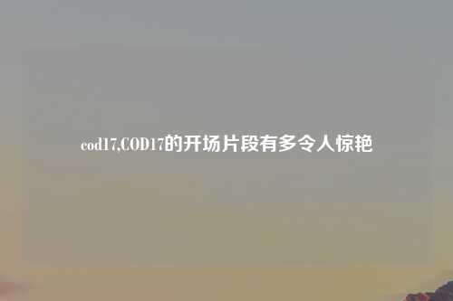 cod17,COD17的开场片段有多令人惊艳