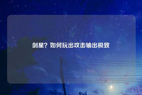 剑星？如何玩出攻击输出极致