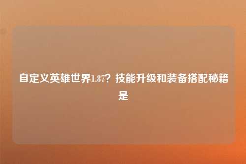 自定义英雄世界1.87？技能升级和装备搭配秘籍是