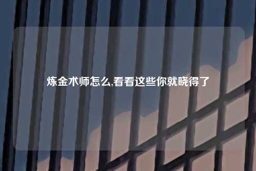 炼金术师怎么,看看这些你就晓得了