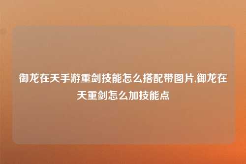 御龙在天手游重剑技能怎么搭配带图片,御龙在天重剑怎么加技能点