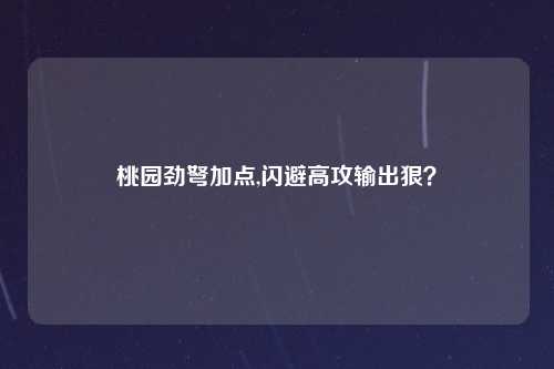 桃园劲弩加点,闪避高攻输出狠？