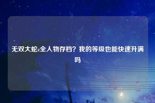 无双大蛇z全人物存档？我的等级也能快速升满吗