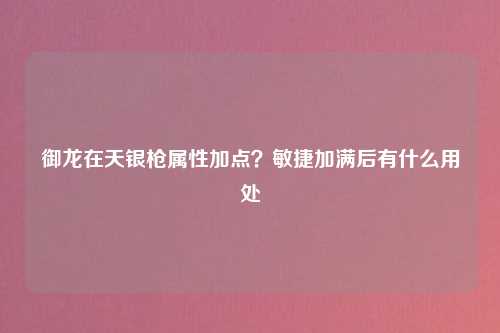 御龙在天银枪属性加点？敏捷加满后有什么用处