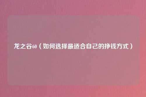 龙之谷60（如何选择最适合自己的挣钱方式）