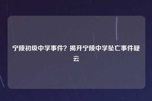 宁陵初级中学事件？揭开宁陵中学坠亡事件疑云