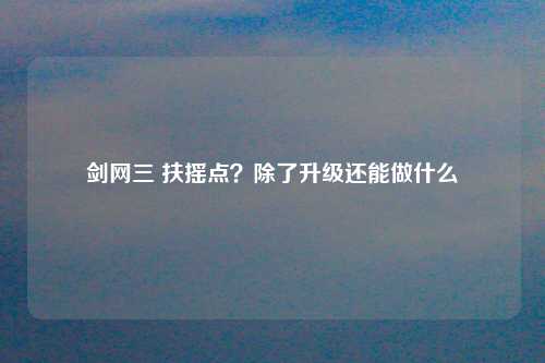 剑网三 扶摇点？除了升级还能做什么