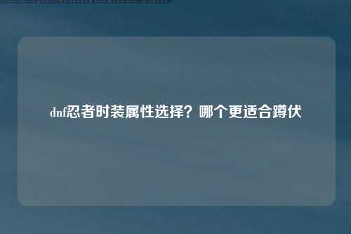 dnf忍者时装属性选择？哪个更适合蹲伏