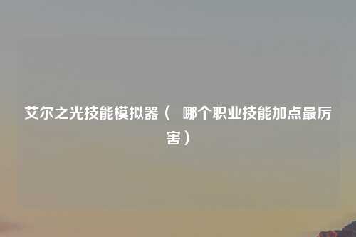 艾尔之光技能模拟器（  哪个职业技能加点最厉害）