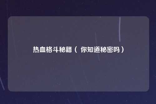 热血格斗秘籍（ 你知道秘密吗）