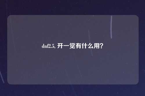 dnf2.5, 开一觉有什么用？