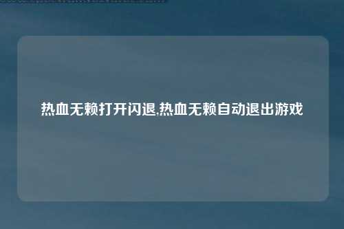 热血无赖打开闪退,热血无赖自动退出游戏