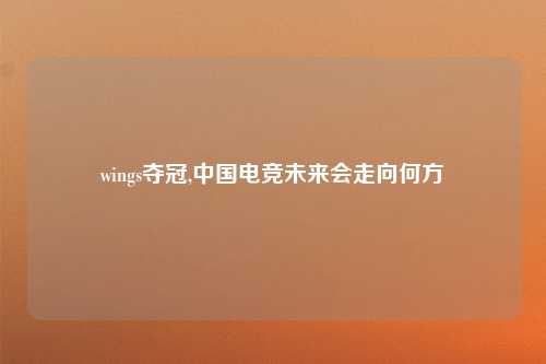 wings夺冠,中国电竞未来会走向何方