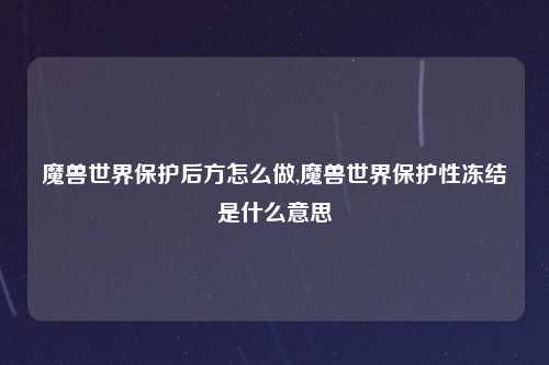 魔兽世界保护后方怎么做,魔兽世界保护性冻结是什么意思