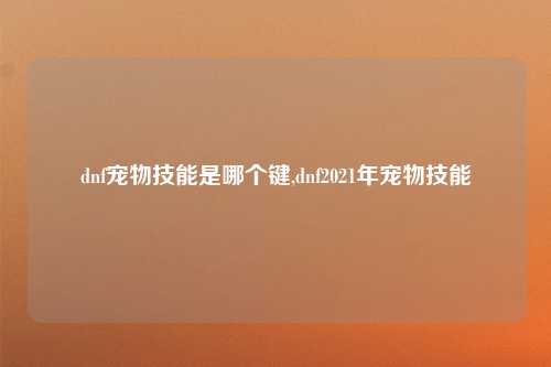 dnf宠物技能是哪个键,dnf2021年宠物技能