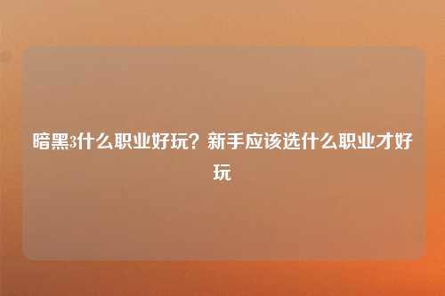 暗黑3什么职业好玩？新手应该选什么职业才好玩