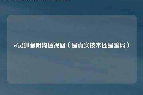 cf灵狐者阴沟透视图（是真实技术还是骗局）