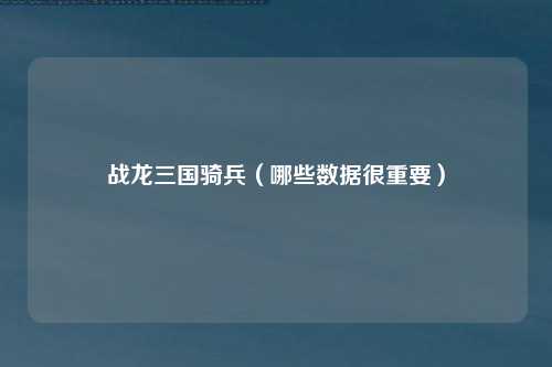 战龙三国骑兵（哪些数据很重要）