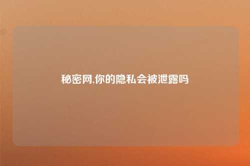 秘密网,你的隐私会被泄露吗
