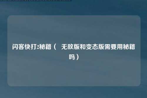 闪客快打2秘籍（  无敌版和变态版需要用秘籍吗）