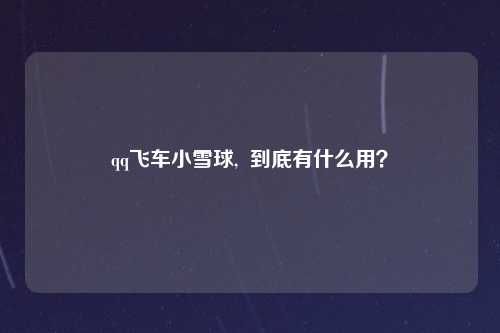 qq飞车小雪球,  到底有什么用？