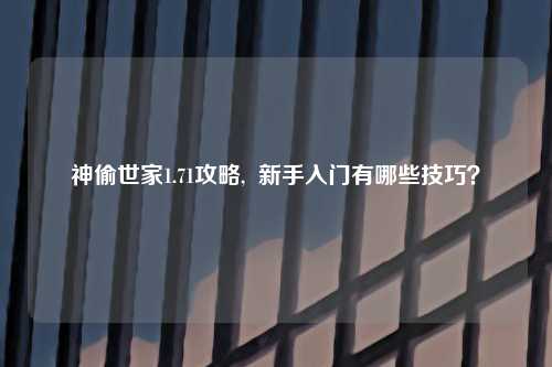 神偷世家1.71攻略,  新手入门有哪些技巧？
