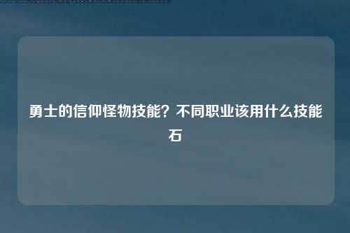 勇士的信仰怪物技能？不同职业该用什么技能石