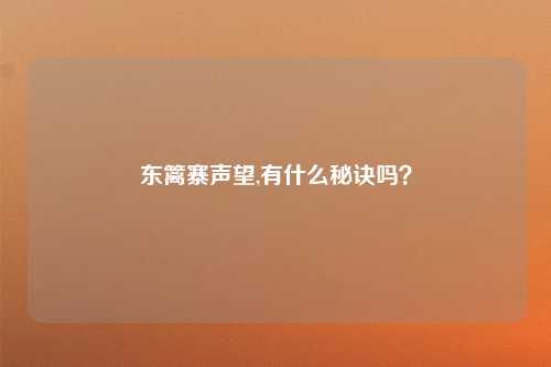 东篱寨声望,有什么秘诀吗？